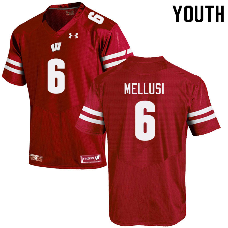 Wisconsin Badgers Youth #6 Chez Mellusi NCAA Under Armour Authentic Red College Stitched Football Jersey WC40G03GV